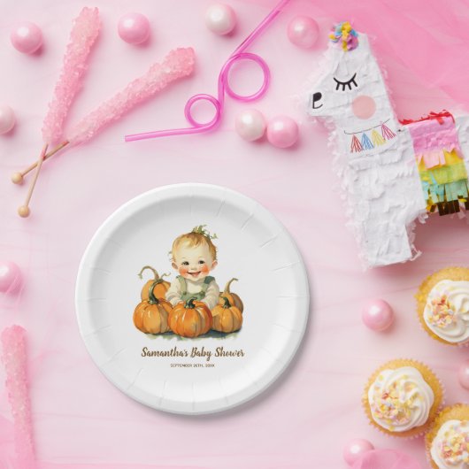 小さなかぼちゃの秋の秋赤ちゃんシャワー少年 ペーパープレート (パーティー)