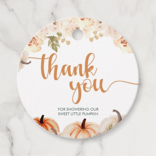 小さなかぼちゃの秋の秋赤ちゃんシャワー フェイバータグ (正面)