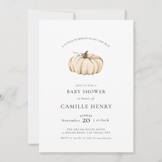 小さなかぼちゃの秋の秋赤ちゃんシャワー 招待状 (正面)