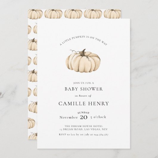 小さなかぼちゃの秋の秋赤ちゃんシャワー 招待状 (正面/裏面)