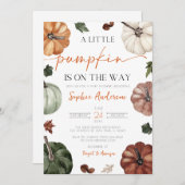 小さなかぼちゃの秋の秋赤ちゃんシャワー 招待状 (正面/裏面)
