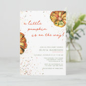 小さなかぼちゃの秋の秋赤ちゃんシャワー 招待状 (スタンド正面)