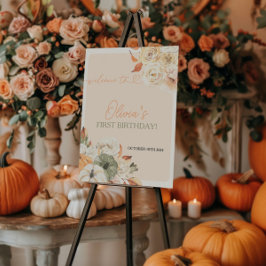 小さなかぼちゃの秋の誕生日ウェルカムサイン ポスター