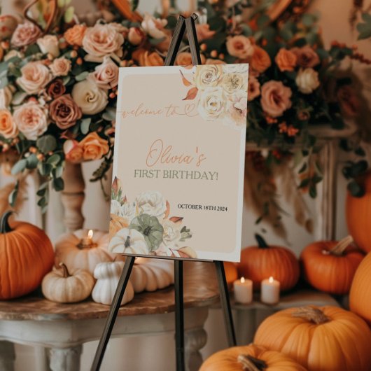 小さなかぼちゃの秋の誕生日ウェルカムサイン ポスター
