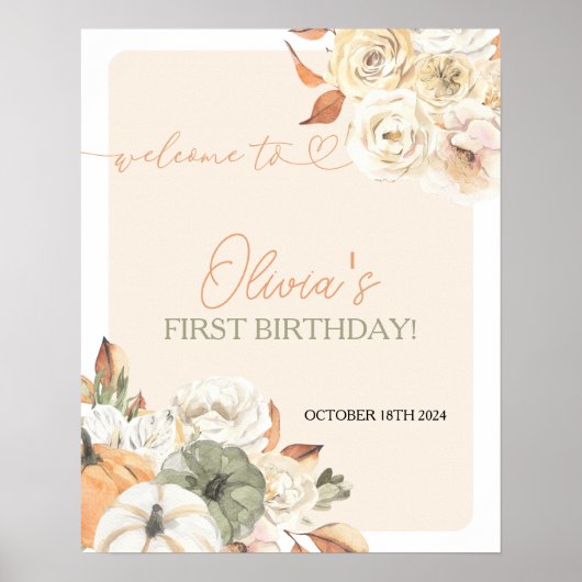 小さなかぼちゃの秋の誕生日ウェルカムサイン ポスター (正面)
