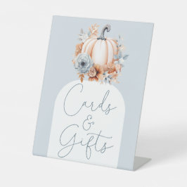小さなかぼちゃの秋の赤ちゃんシャワーカードとギフト 台座サイン