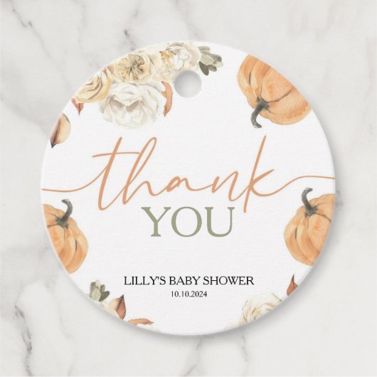 小さなかぼちゃの秋の赤ちゃんシャワー周り フェイバータグ (正面)