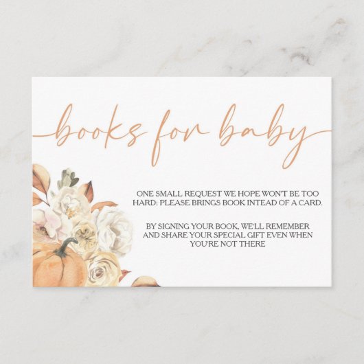 小さなかぼちゃの秋の赤ちゃんシャワー本ベビー エンクロージャーカード (正面)