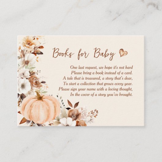 小さなかぼちゃの秋の赤ちゃんシャワー本ベビー エンクロージャーカード (正面)
