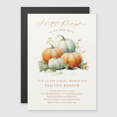 小さなかぼちゃの秋の赤ちゃんシャワー マグネット招待状 (正面/裏面)