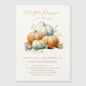 小さなかぼちゃの秋の赤ちゃんシャワー マグネット招待状 (正面)