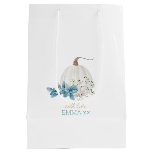 小さなかぼちゃの秋の赤ちゃんシャワー ミディアムペーパーバッグ (裏面)