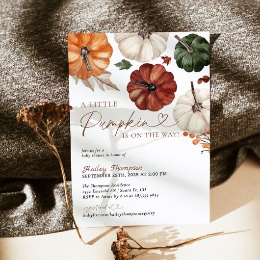 小さなかぼちゃの秋の赤ちゃんシャワー 招待状