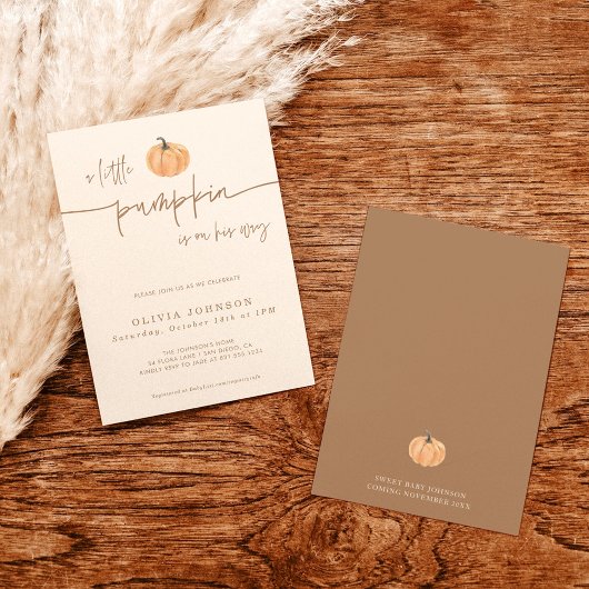 小さなかぼちゃの秋の赤ちゃんシャワー、男の子のシャワー 招待状