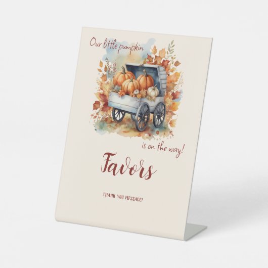 小さなかぼちゃの秋の赤ちゃんシャワー |男女兼用 | 台座サイン (正面)