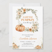 小さなかぼちゃの秋の赤ちゃんシャワー |男女兼用 | 招待状 (正面)
