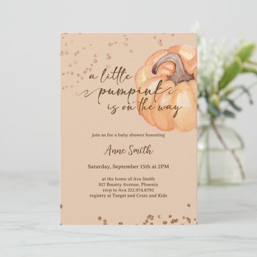小さなかぼちゃの秋の赤ちゃんシャワー |男女兼用 | 招待状 (スタンド正面)