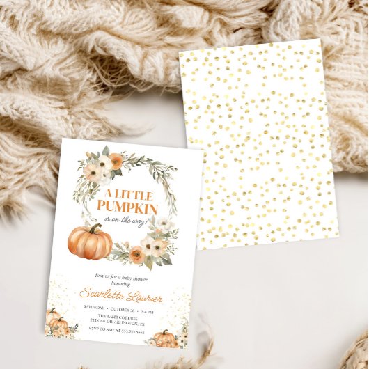 小さなかぼちゃの秋の赤ちゃんシャワー |男女兼用 | 招待状