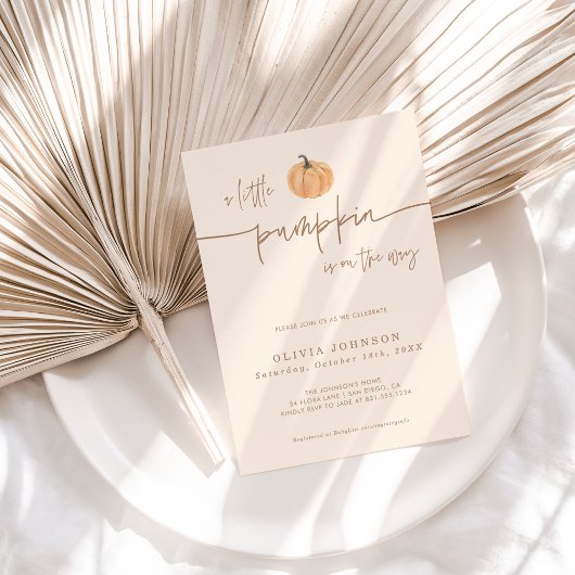 小さなかぼちゃの秋の赤ちゃんシャワー |男女兼用 | 招待状