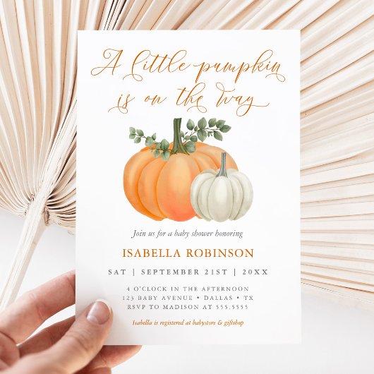 小さなかぼちゃの秋の赤ちゃんシャワー |男女兼用 | 招待状
