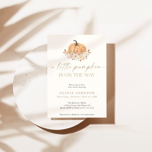 小さなかぼちゃの秋の赤ちゃんシャワー |秋ガールベビー 招待状