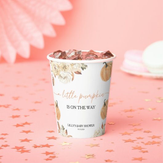 小さなかぼちゃの秋の赤ちゃんシャワー 紙コップ (インサイチュ)