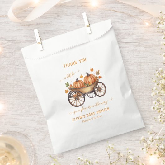 小さなかぼちゃの秋の赤ちゃん男女兼用シャワー フェイバーバッグ (クリップ留めされた状態)