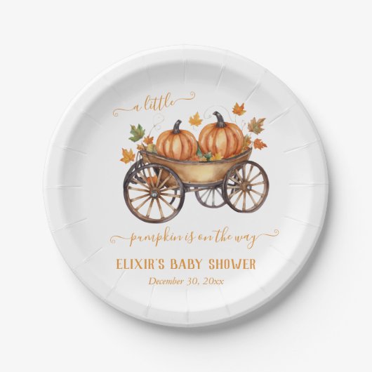小さなかぼちゃの秋の赤ちゃん男女兼用シャワー ペーパープレート (正面)
