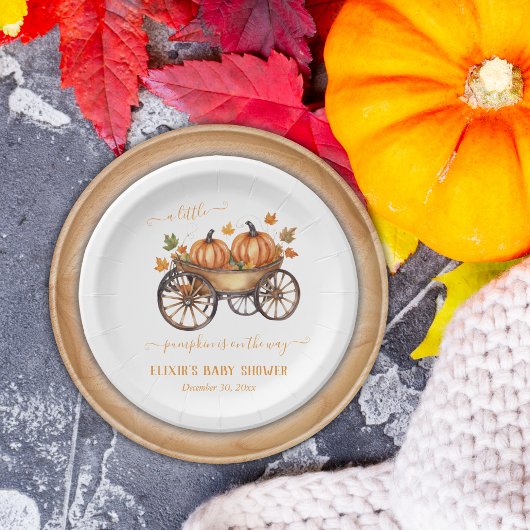 小さなかぼちゃの秋の赤ちゃん男女兼用シャワー ペーパープレート