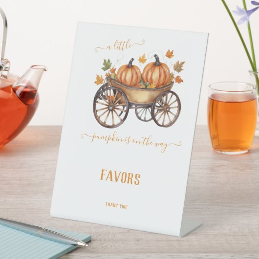 小さなかぼちゃの秋の赤ちゃん男女兼用シャワー 台座サイン (インサイチュ)