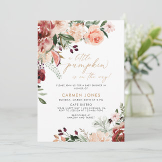 小さなかぼちゃの秋の赤ちゃん男女兼用シャワー 招待状