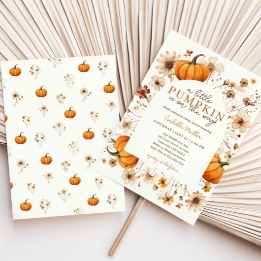 小さなかぼちゃの秋の赤ちゃん男女兼用シャワー 招待状