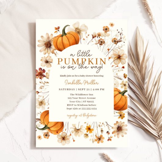 小さなかぼちゃの秋の赤ちゃん男女兼用シャワー 招待状