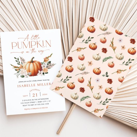 小さなかぼちゃの秋の赤ちゃん男女兼用シャワー 招待状