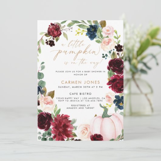 小さなかぼちゃの秋の赤ちゃん男女兼用シャワー 招待状 (スタンド正面)