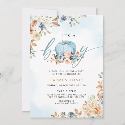 小さなかぼちゃの秋の赤ちゃん男女兼用シャワー 招待状 (正面)