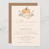 小さなかぼちゃの秋ピンクの女の子ベビーシャワー 招待状 (正面/裏面)