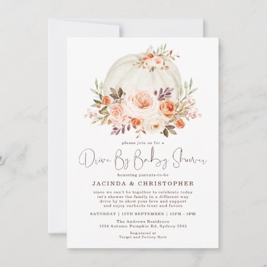 小さなかぼちゃの秋フラワードライブBaby Shower 招待状 (正面)