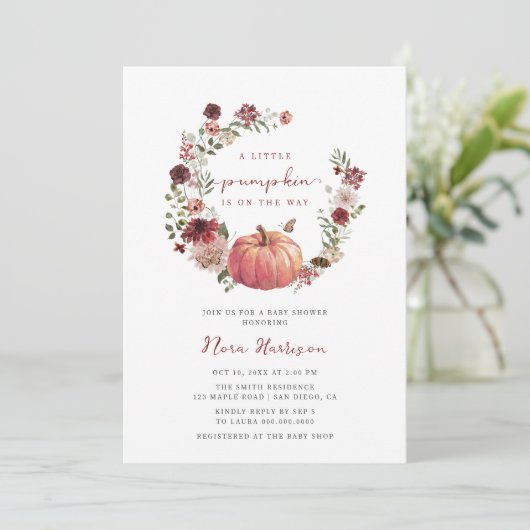 小さなかぼちゃの秋フローラリースベビーシャワー 招待状 (スタンド正面)
