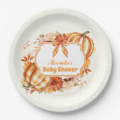 小さなかぼちゃの秋フローラ赤ちゃんシャワー ペーパープレート (正面)