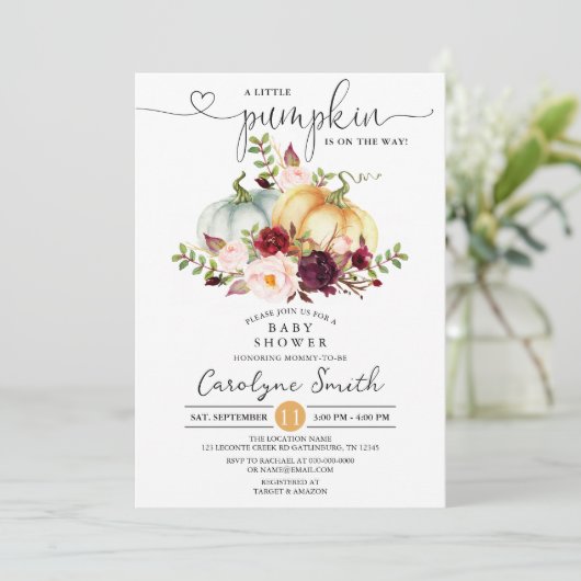 小さなかぼちゃの秋フローラ赤ちゃんシャワー 招待状 (スタンド正面)