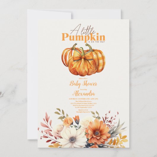 小さなかぼちゃの秋フローラ赤ちゃんシャワー 招待状 (正面)
