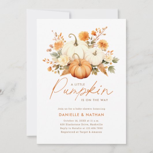 小さなかぼちゃの秋フローラ赤ちゃんシャワー 招待状 (正面)