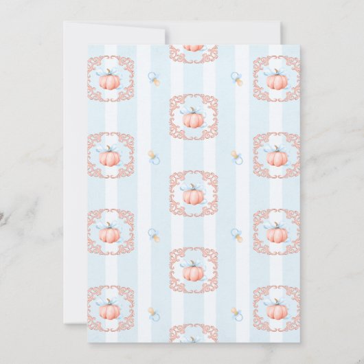 小さなかぼちゃの秋ブルーボウボーイボーイベビーシャワー 招待状 (裏面)