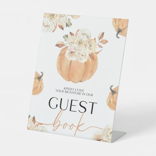 小さなかぼちゃの秋ベビーシャワーゲストブックサイン 台座サイン (正面)