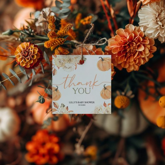 小さなかぼちゃの秋ベビーシャワースクエア フェイバータグ