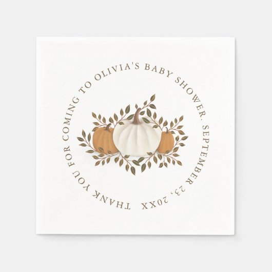 小さなかぼちゃの秋ベビーシャワーデコル スタンダードカクテルナプキン (正面)