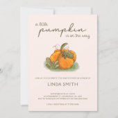 小さなかぼちゃの秋女の子ベイビーシャワー 招待状 (正面)