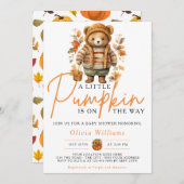 小さなかぼちゃの秋秋かわいいクマ赤ちゃんシャワー 招待状 (正面/裏面)