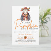 小さなかぼちゃの秋秋にかわいい牛の赤ちゃんシャワー 招待状 (スタンド正面)